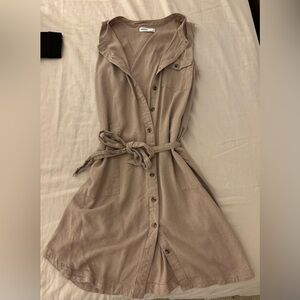 Linen tie-waist dress, khaki/flax beige, Small, EUC (worn once!)